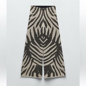 Zebra Jacquard Leaf Print Wide-Leg Pants S